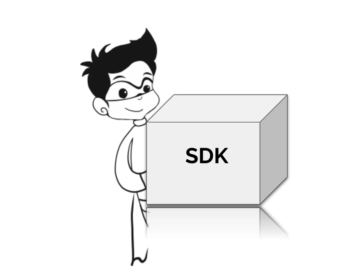 Un homme de dessin animé tenant une boîte intitulée « SDK ».
