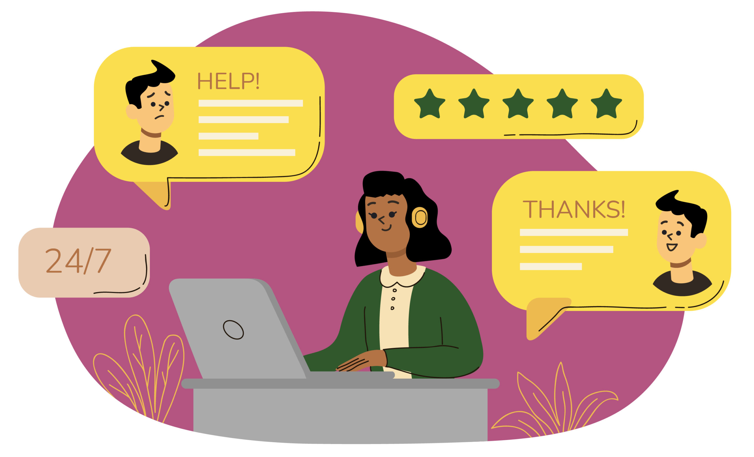 An illustration of a customer service chatbot, designed to assist customers with their inquiries from cold calling and provide support\