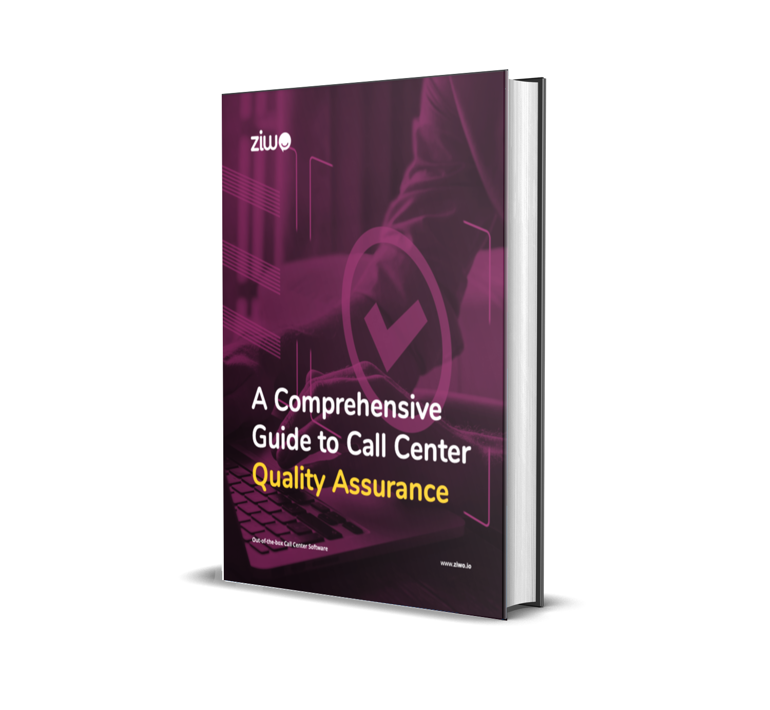A book with a title "A Comprehensive Guide to Call Center Qulity Assurance"