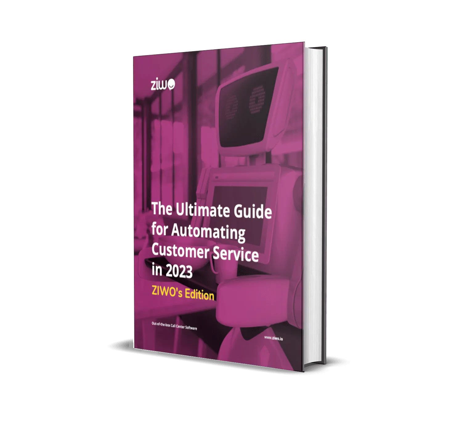 A book with a title "The Ultimate Guide for Automating Customer Service in 2023"