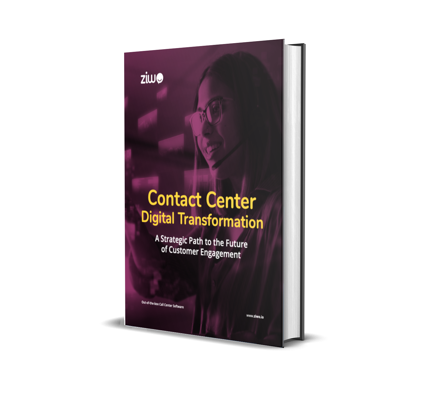 A book with a title "Contact Center Digital Transformation"
