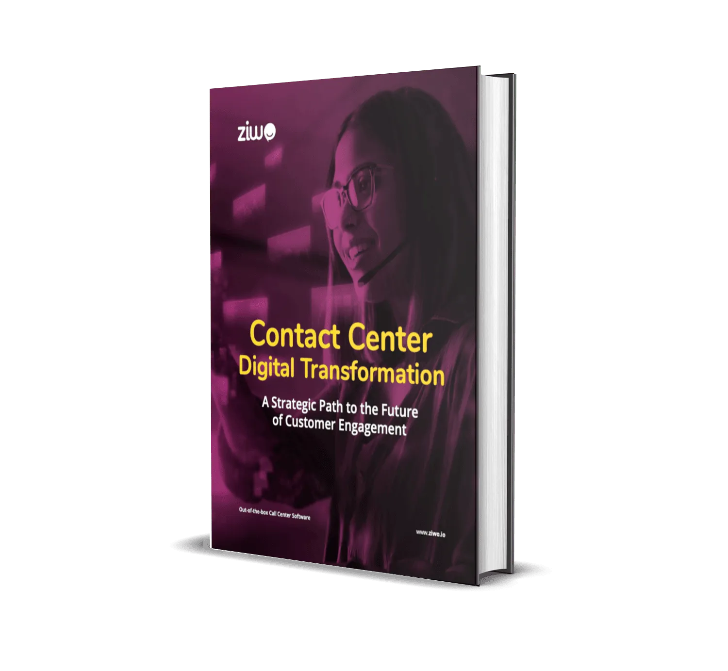 A book with a title "Contact Center Digital Transformation"