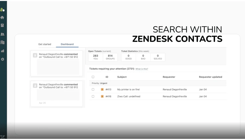 Search within Zendesk contact